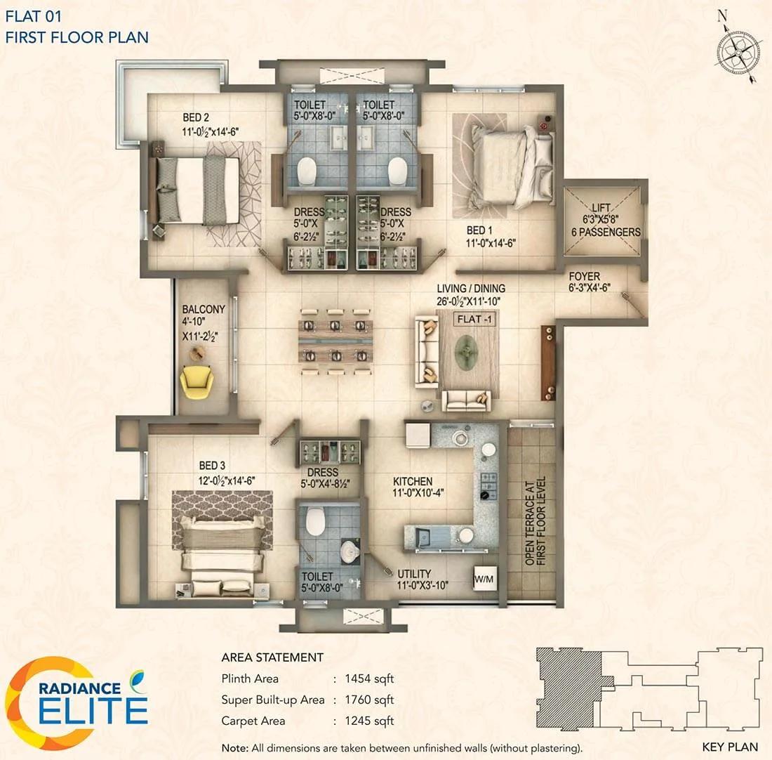 3 BHK 1st Floor - 1760 - Radiance Elite Teynampet