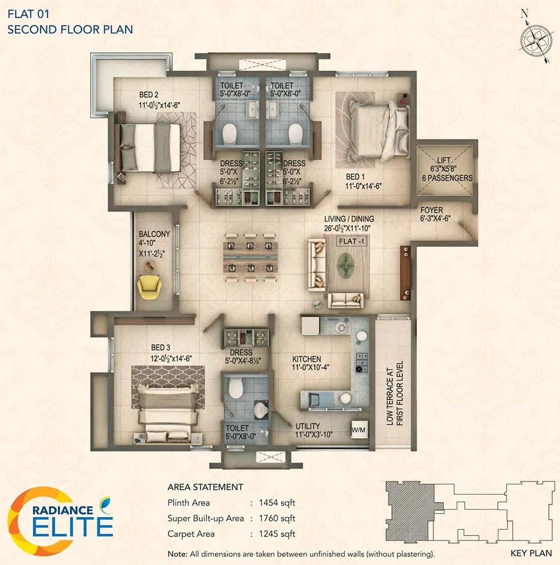3 BHK 2nd Floor - 1760 - Radiance Elite Teynampet