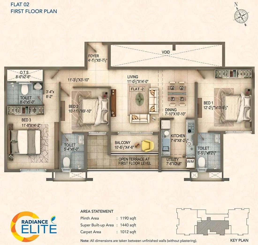 3 BHK 1st Floor - 1440 - Radiance Elite Teynampet