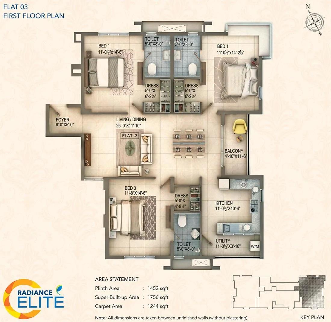 3 BHK 1st Floor - 1756 - Radiance Elite Teynampet