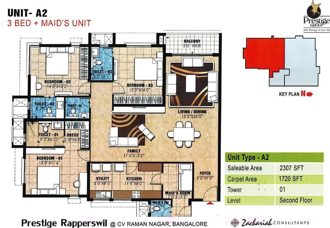 3 BHK + Maid - 2307 - Prestige Rapperswil