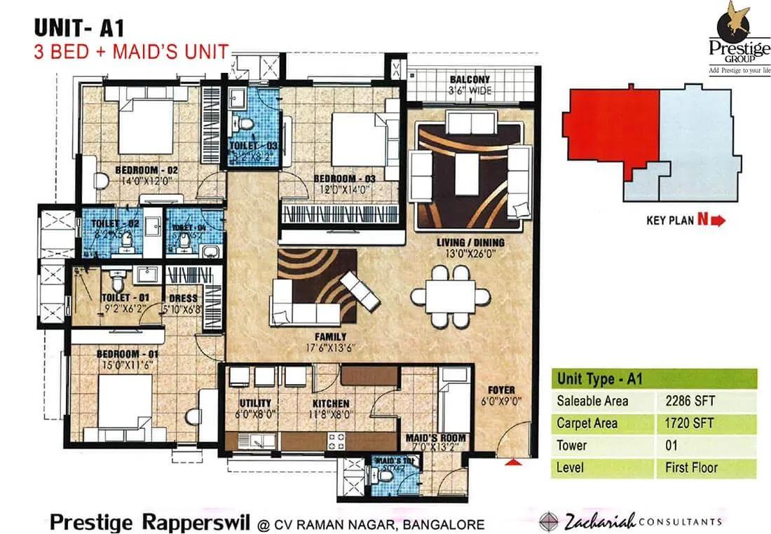3 BHK + Maid - 2286 - Prestige Rapperswil