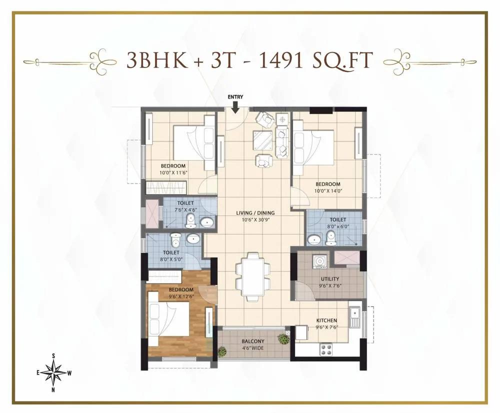 3 BHK-1491Sqft - RWD Grand Corridor Chennai