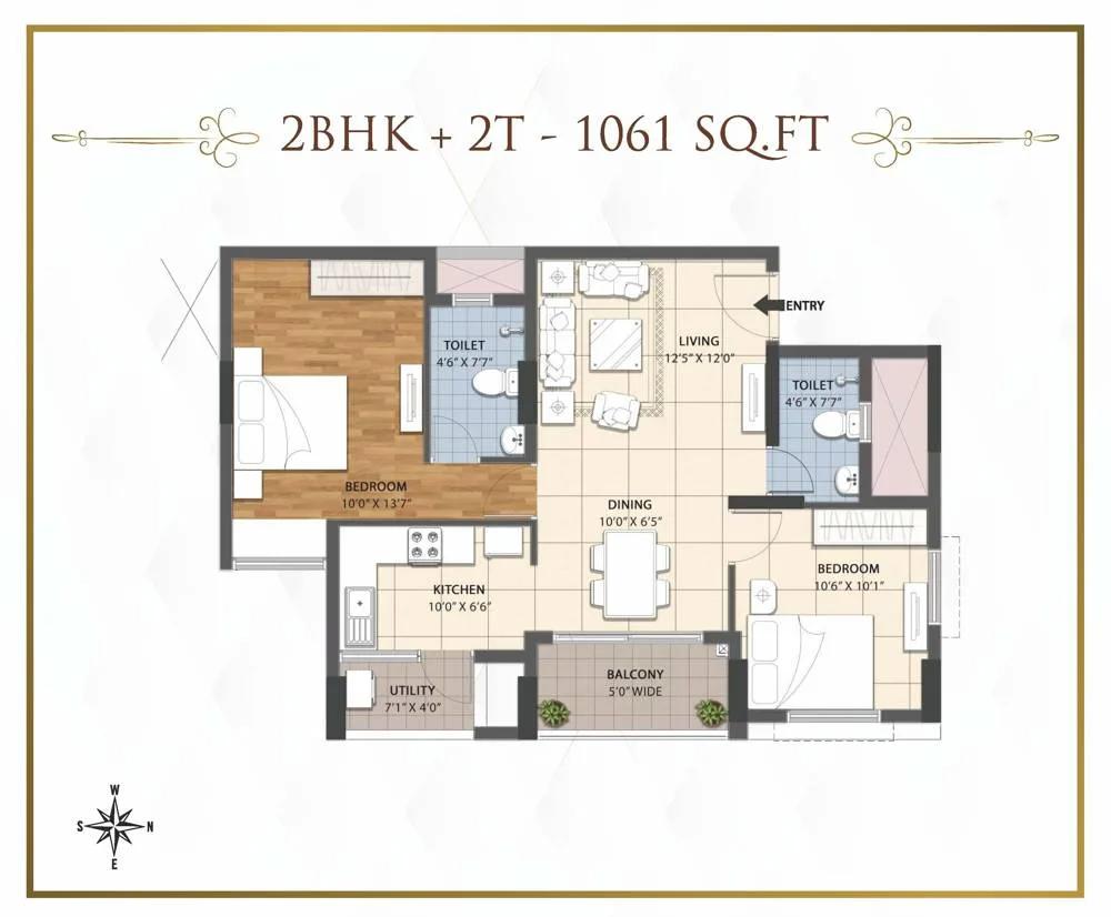 2 BHK-1061Sqft - RWD Grand Corridor Chennai