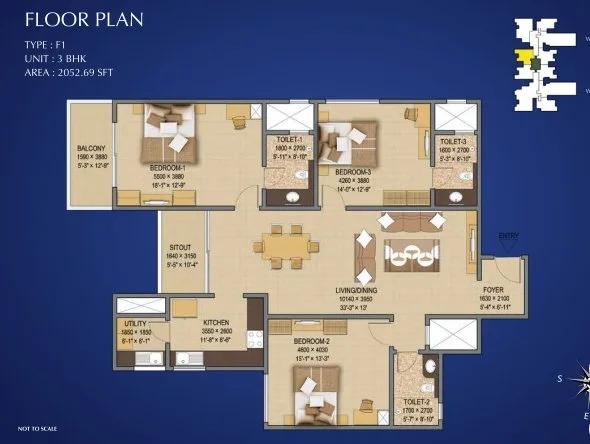 3BHK – 2052 – Sobha Indraprastha