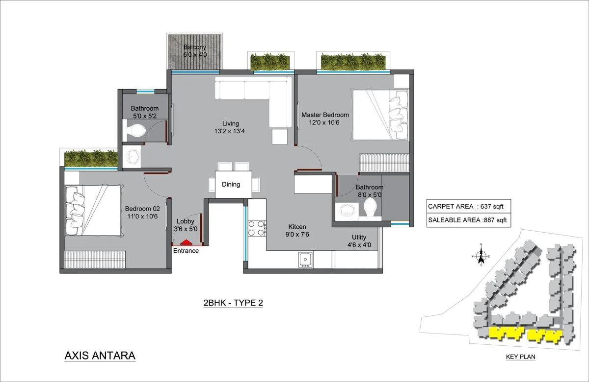 2 BHK TYPE2 – Axis Antara