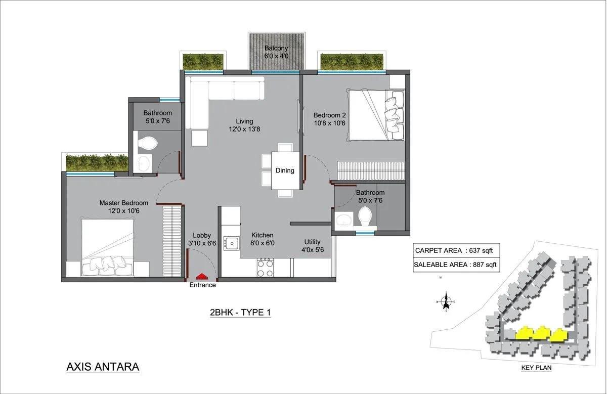 2 BHK TYPE1 – Axis Antara