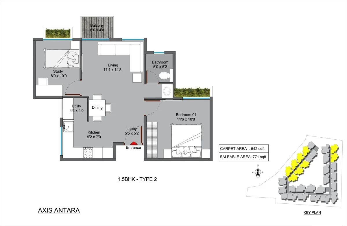 1.5 BHK TYPE 2 – Axis Antara