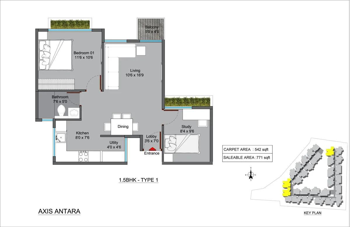 1.5 BHK TYPE 1 – Axis Antara