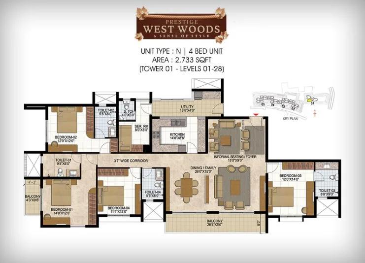 4BHK – 2733 – Prestige Westwoods
