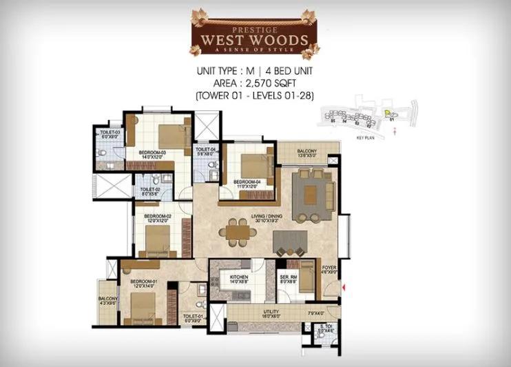 4BHK – 2570 – Prestige Westwoods