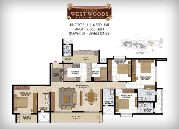 4BHK – 2563 – Prestige Westwoods