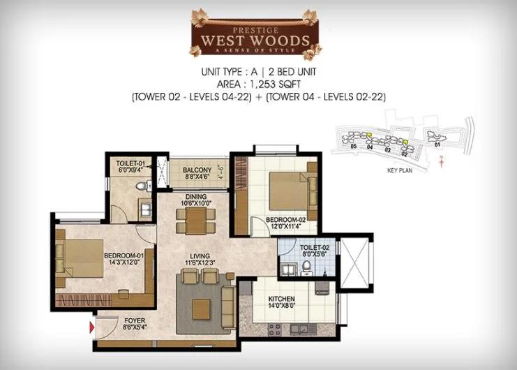 2BHK – 1253 – Prestige Westwoods