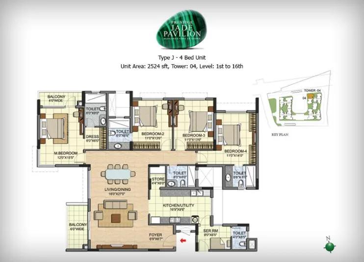 4BHK – 2524 – Prestige Jade Pavilion