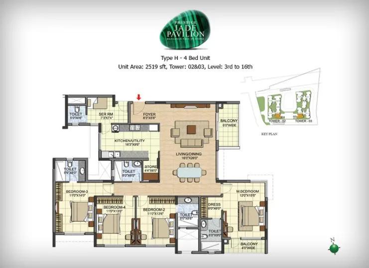 4BHK – 2519 – Prestige Jade Pavilion