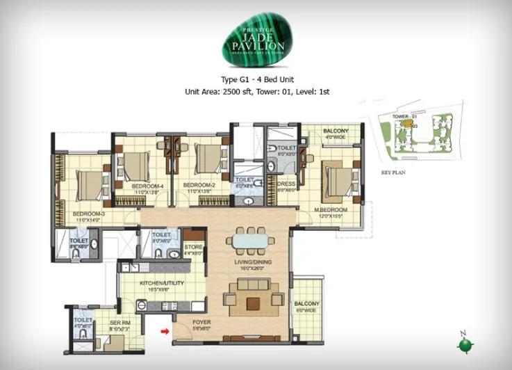 4BHK – 2500 – Prestige Jade Pavilion