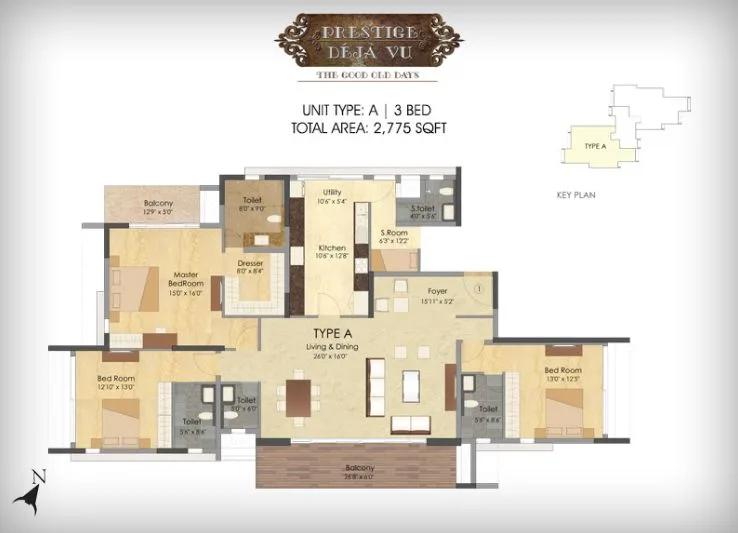 3BHK – 2775 – Prestige Deja Vu