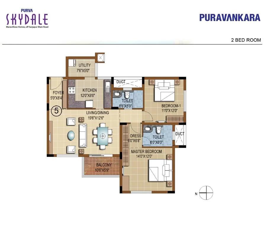2BHK – 1000X700 – 2 – Purva Skydale