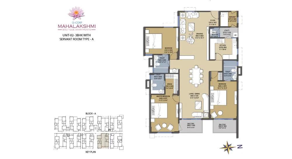 3 BHK + Ser – A – Gcorp Mahalakshmi