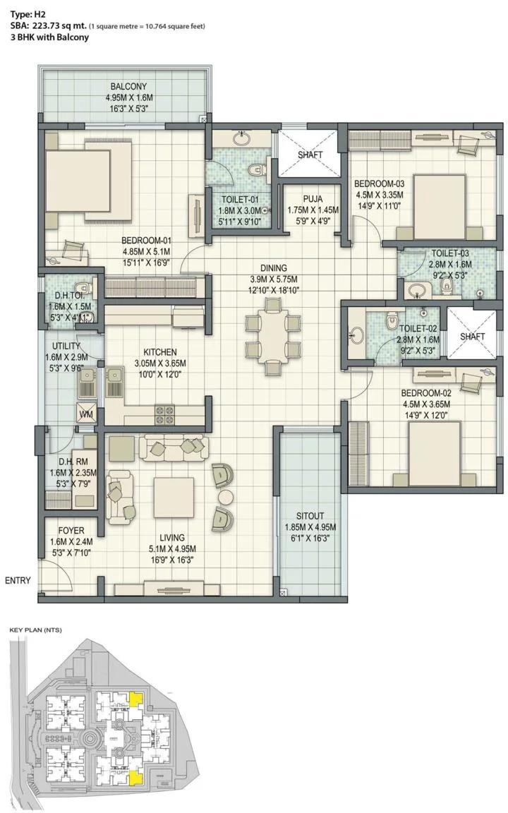 3BHK – H2 – Sobha Palladian