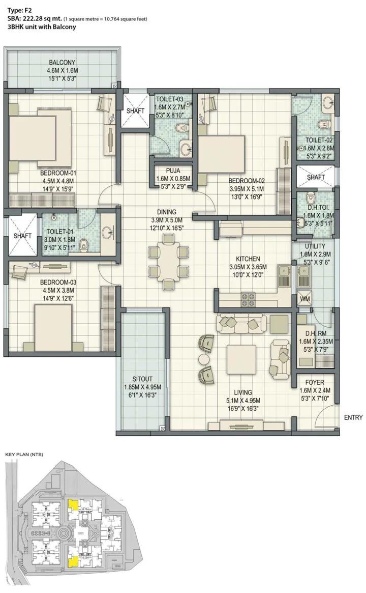 3BHK – F2 – Sobha Palladian