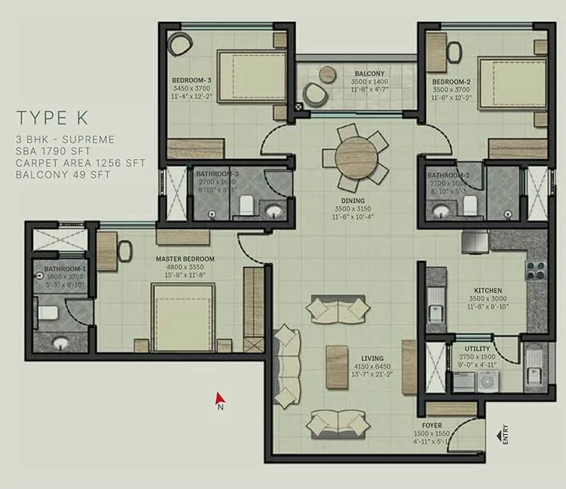 1790 3 BHK Supreme - Sobha Arbor