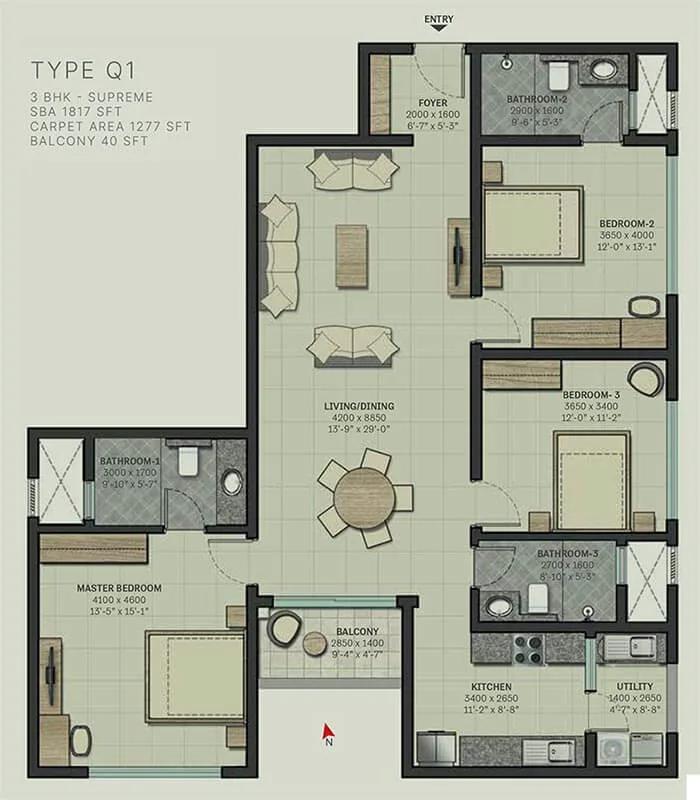 1817 3 BHK Supreme - Sobha Arbor