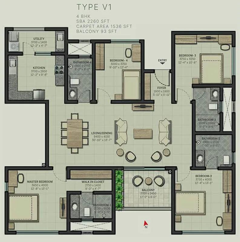 2260 4 BHK - Sobha Arbor