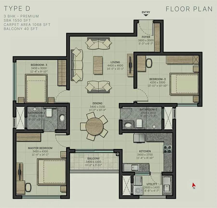 1550 3 BHK Premium - Sobha Arbor