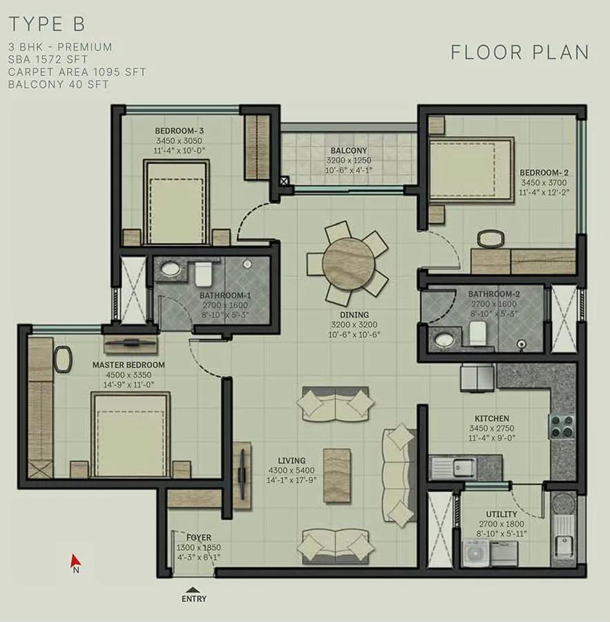 1572 3 BHK Premium - Sobha Arbor