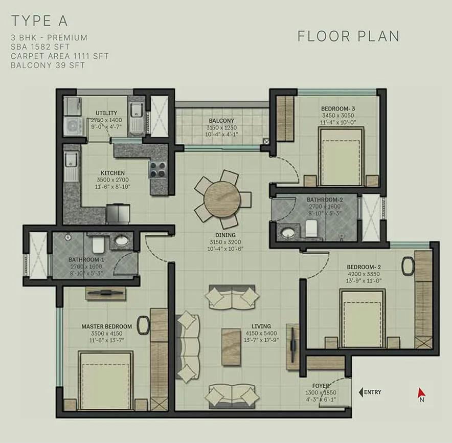 1582 3 BHK Premium - Sobha Arbor