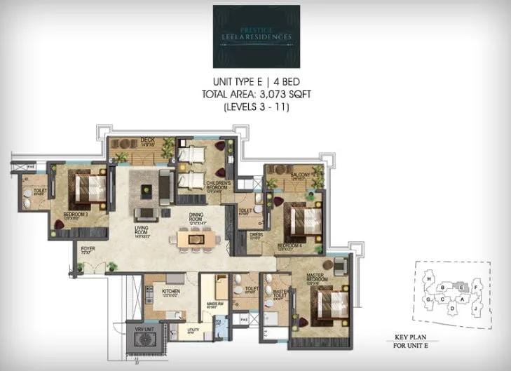 4BHK – 3073 – Prestige Leela Residences