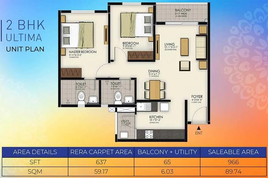 966 2BHK Ultima - TATA New Haven