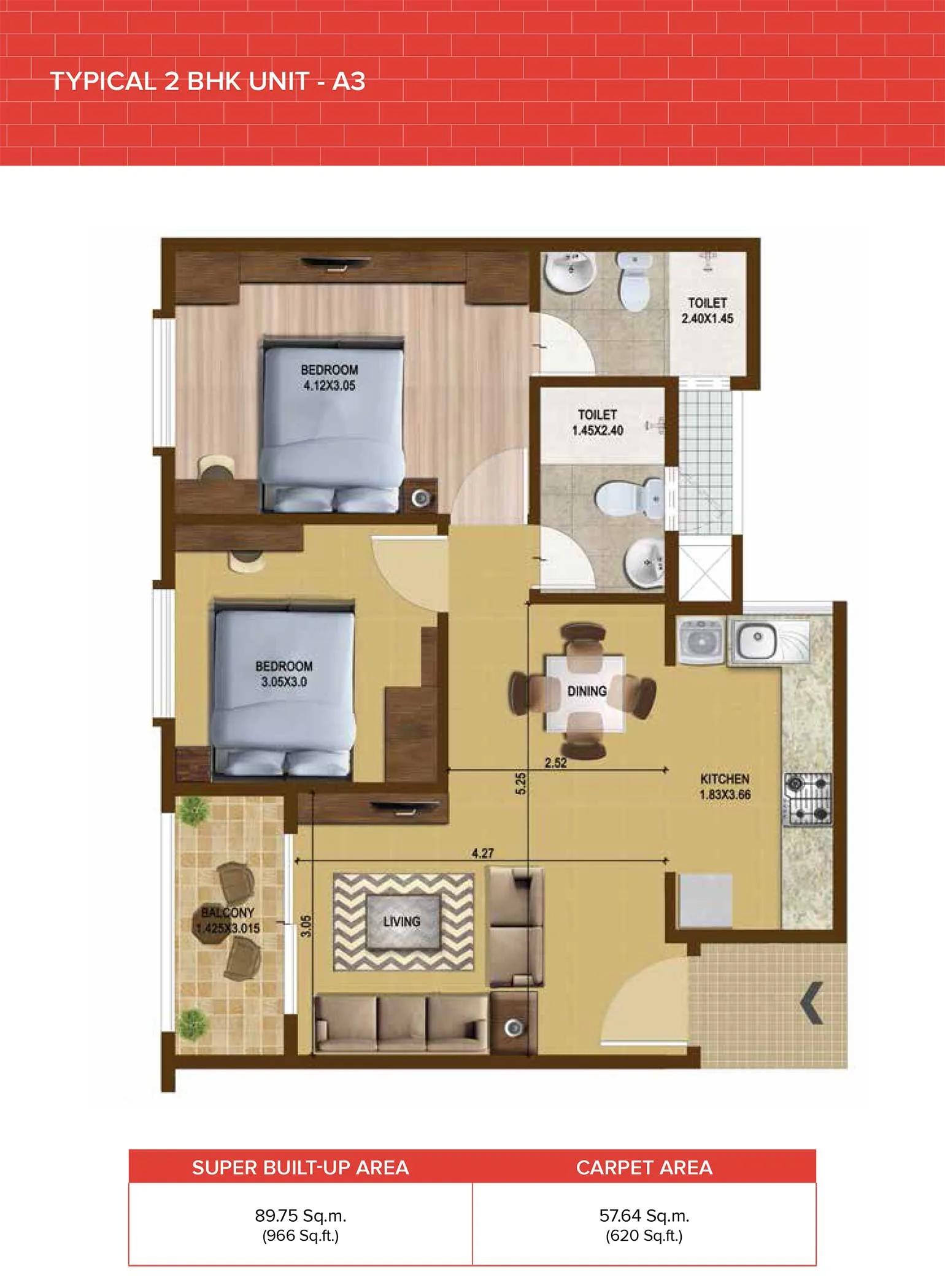 Brigade Bricklane 2 BHK Floor Plan Type 3