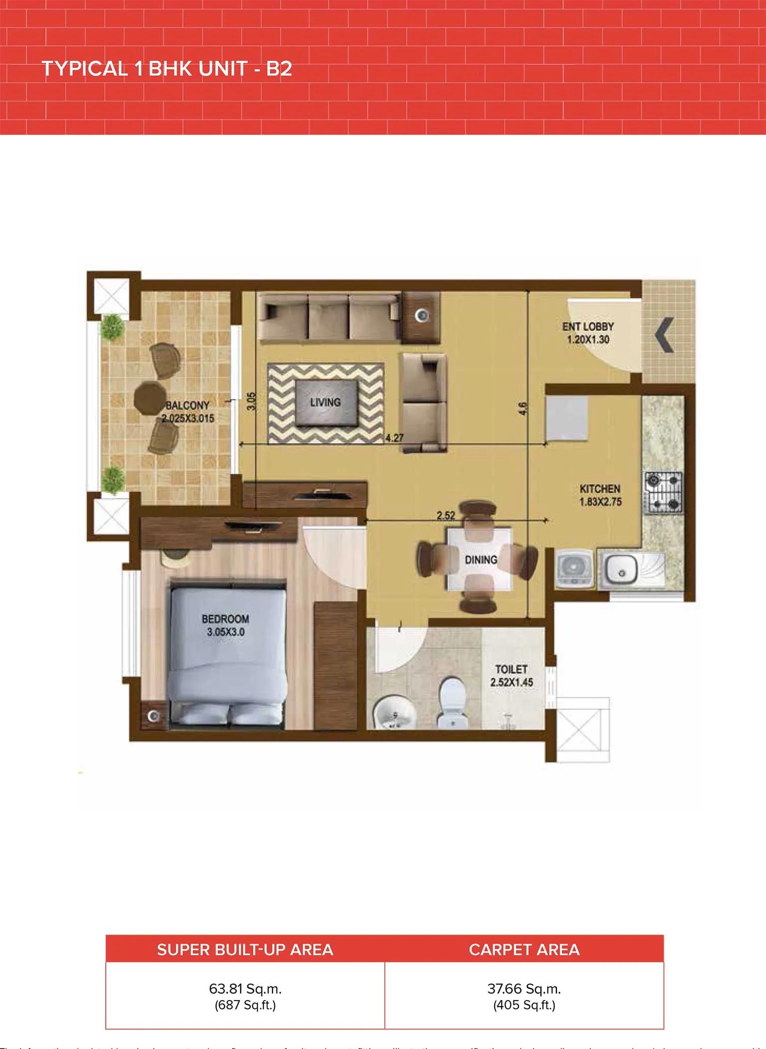 Brigade Bricklane 1 BHK Floor Plan Type 2