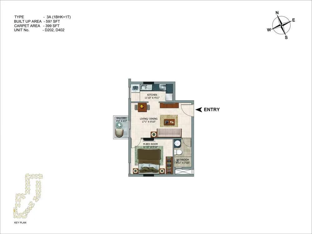 1 BHK - 597 CasaGrand Royce