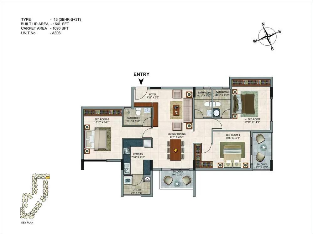 3 BHK - 1641 CasaGrand Royce