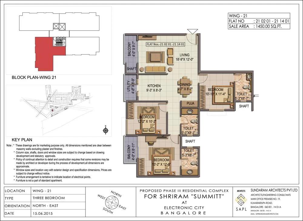 3 BHK – 1450 – Shriram Summitt