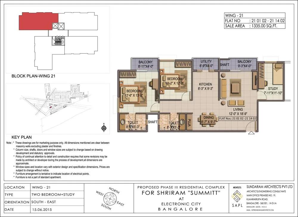 2.5 BHK – 1335 SE – Shriram Summitt