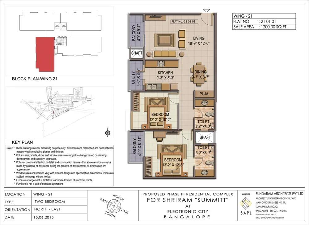 2 BHK – 1200 NE – Shriram Summitt