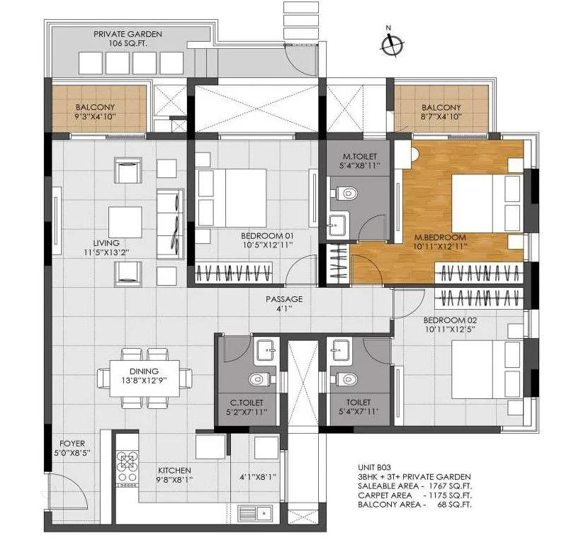 3 BHK – 1767 – DNR Casablanca Launch