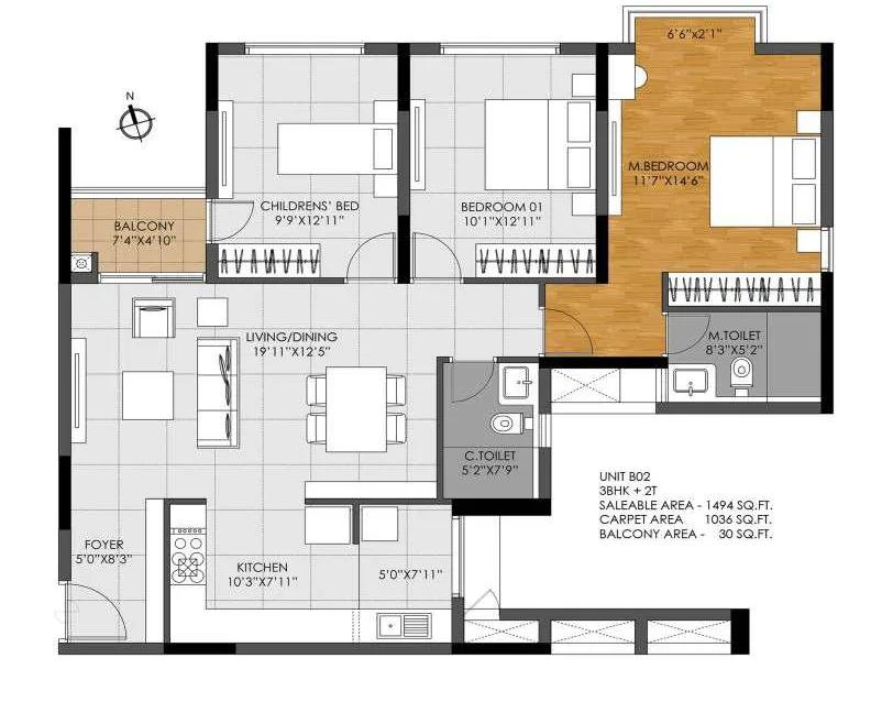 3 BHK – 1494 – DNR Casablanca Launch