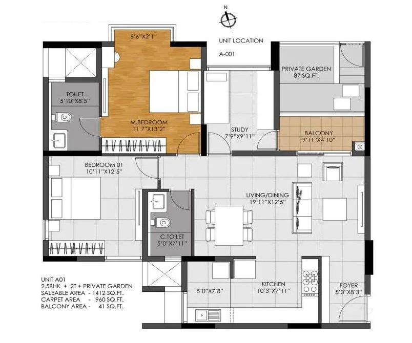 2.5 BHK – 1412 – DNR Casablanca Launch