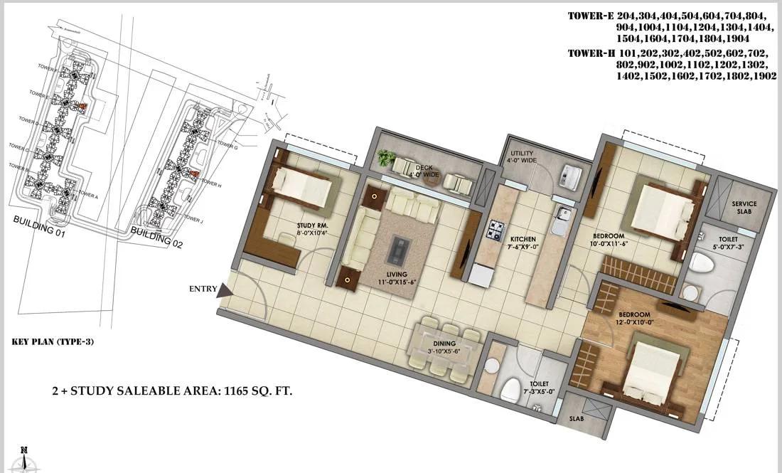 2.5 BHK – 1165 – Shriram Greenfield