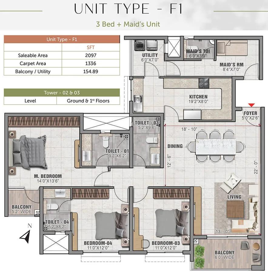 3BHK 2097 - Prestige Elm Park