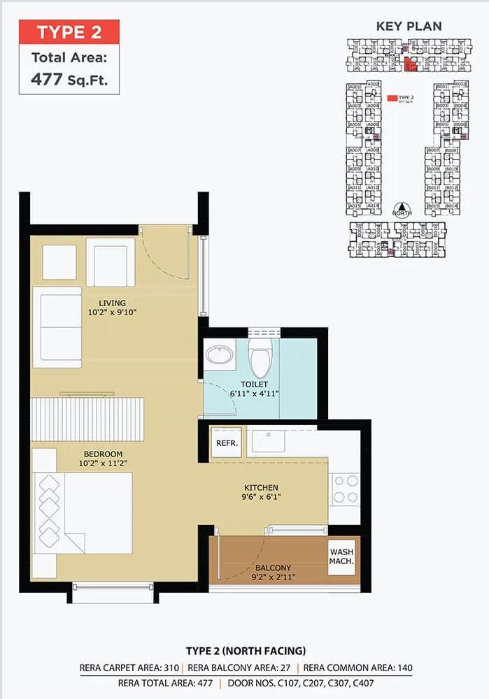 477 - 2 BHK - TVS Emerald Flourish Apartments