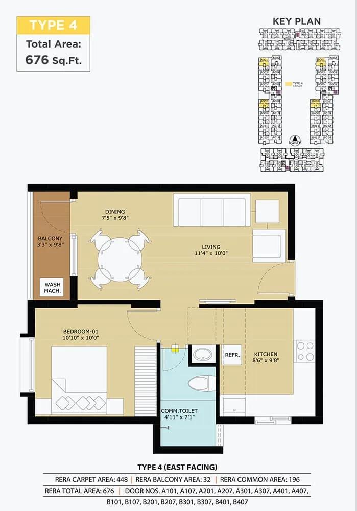 676 - 2 BHK - TVS Emerald Flourish Apartments