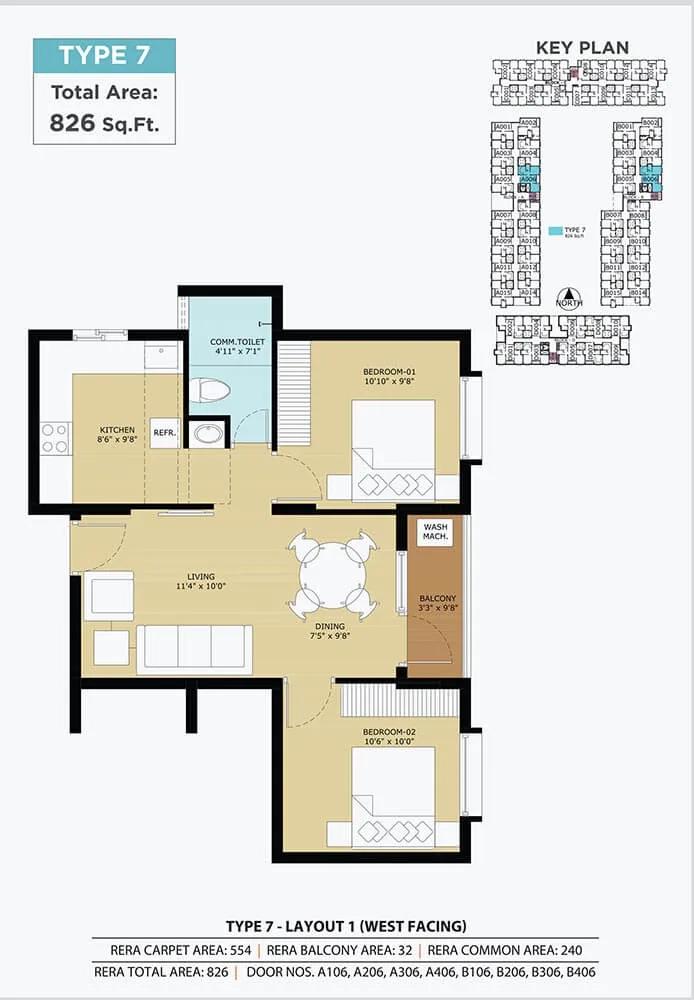 826 - 2 BHK - TVS Emerald Flourish Apartments