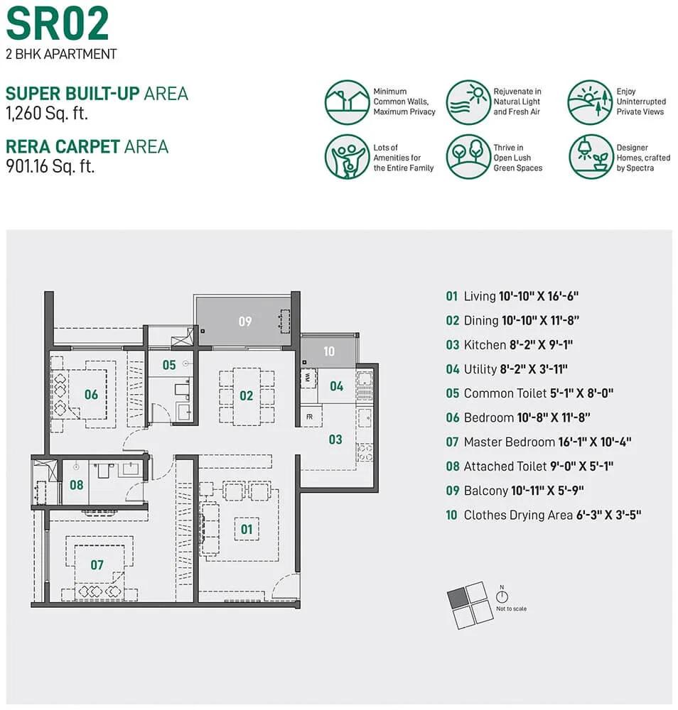 2 BHK - 1260 - Spectra Raaya Whitefield