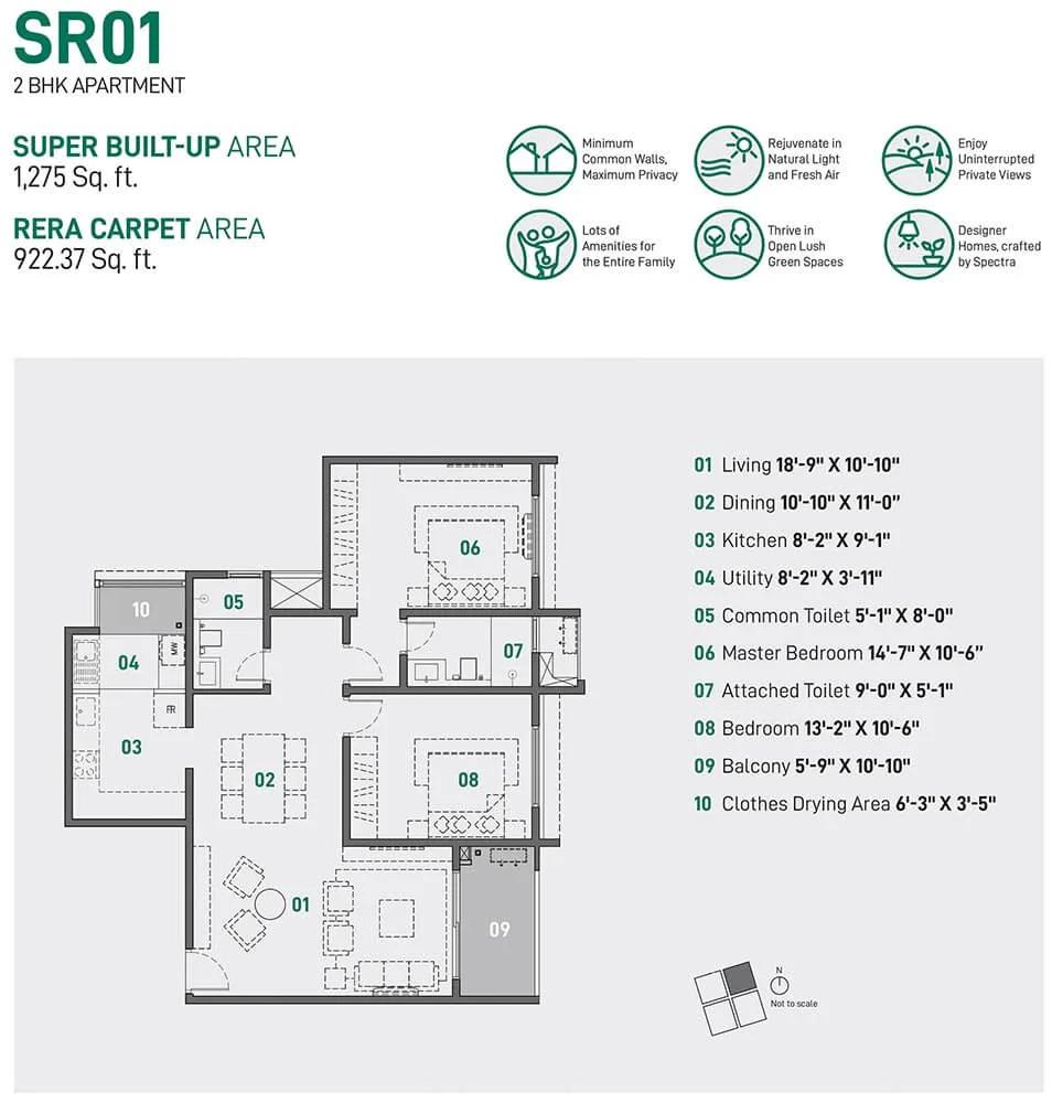 2 BHK - 1275 - Spectra Raaya Whitefield